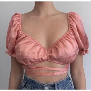 NWT Blue Blush Coquette CropTop Size M Pink Coral Adjustable Wrap Tie Boho Pinup